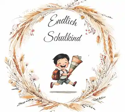 Endlich Schulkind Bub schwarze Haare gelbe Haut