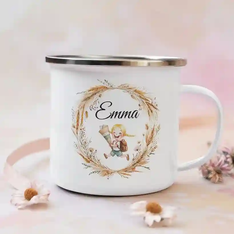 Emaille Tasse Endlich Schulkind mit Namen Emma