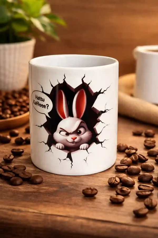 Keramik-Tasse Hattu Kaffee grimmiger Hase böser Hase
