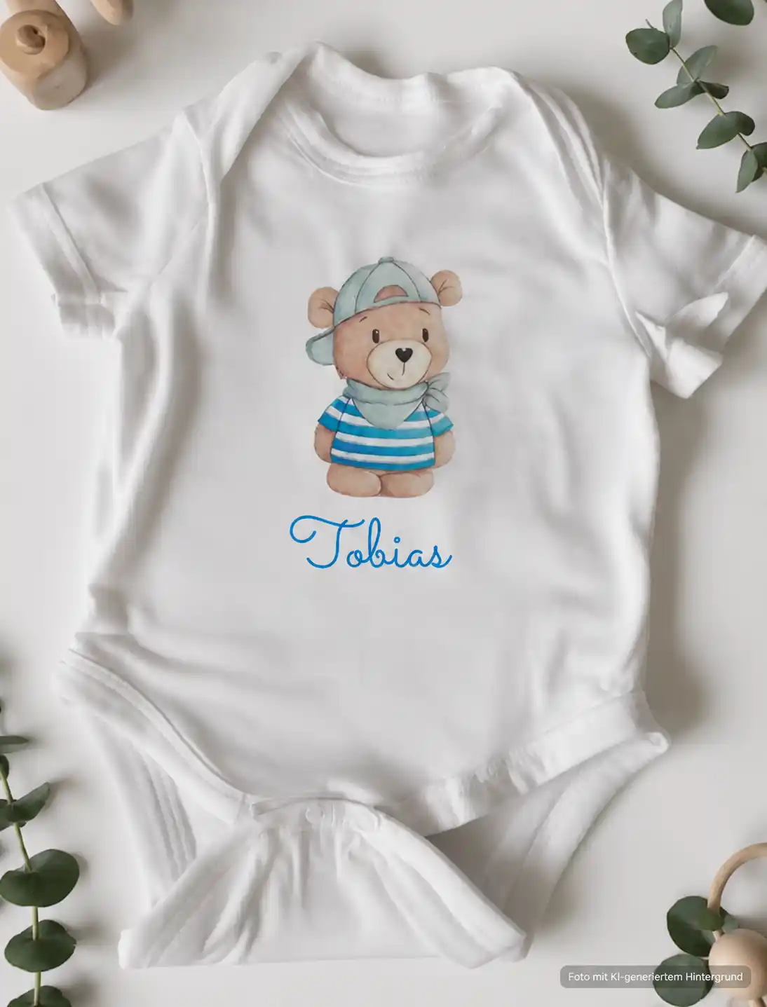 Baby Kurzarmbody aus Bio Baumwolle mit den Namen Tobias personalisiert. | werk(t)raum33