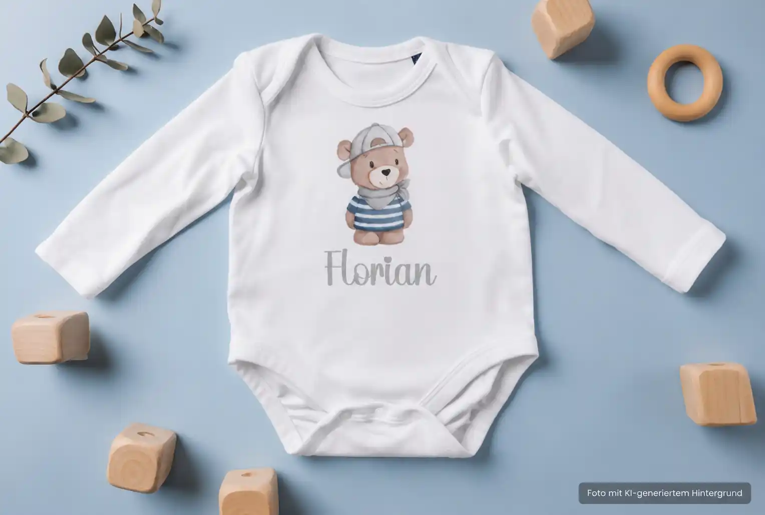 Baby Langarmbody aus Bio Baumwolle mit den Namen Florian personalisiert. | werk(t)raum33