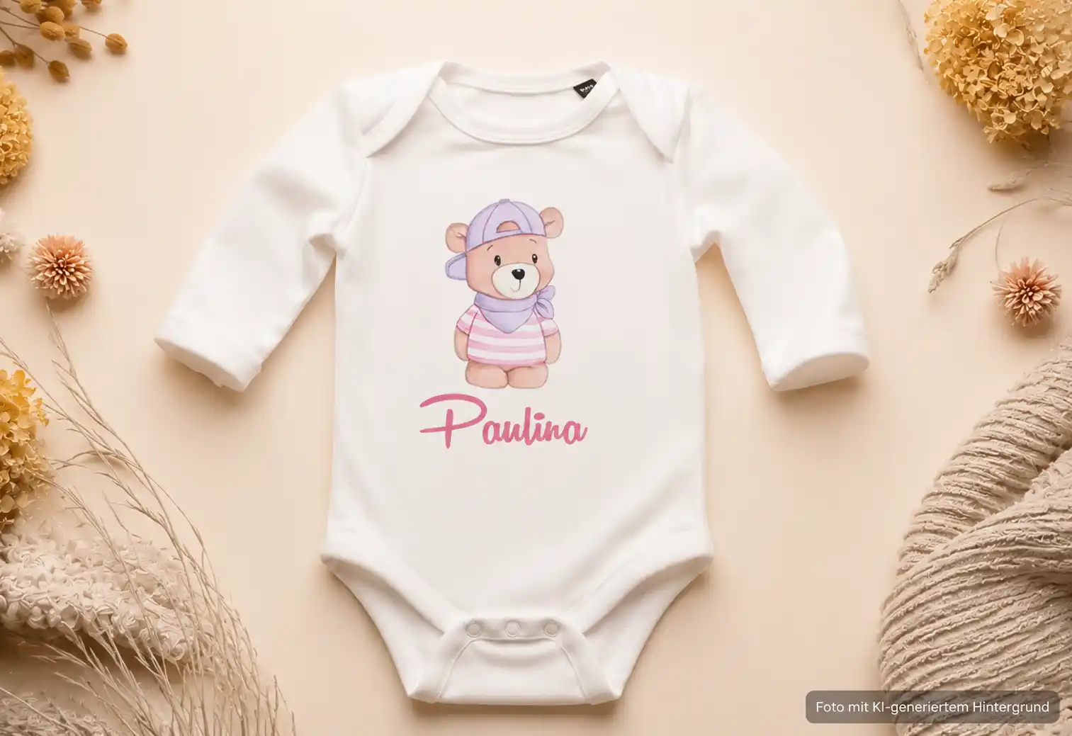 Baby Langarmbody aus Bio Baumwolle mit den Namen Paulina personalisiert. | werk(t)raum33