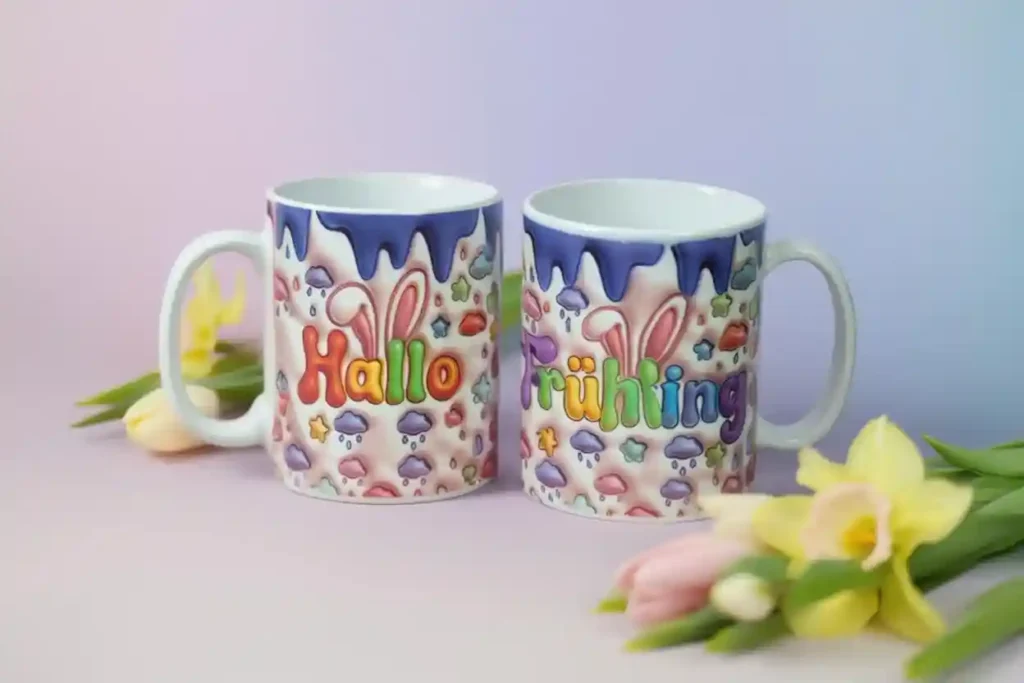 Keramik-Tasse 3D-Optik Hallo Frühling