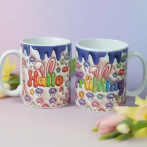 Keramik-Tasse 3D-Optik Hallo Frühling