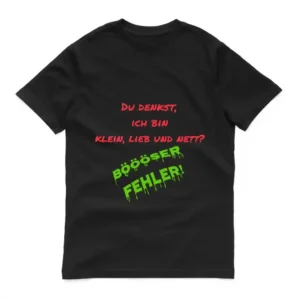 Kinder T‑Shirt mit frechem Spruch „du denkst ich bin klein, lieb und nett – böser Fehler“