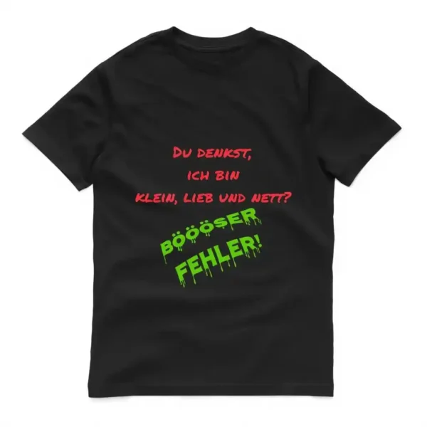 Kinder T‑Shirt mit frechem Spruch „du denkst ich bin klein, lieb und nett – böser Fehler“