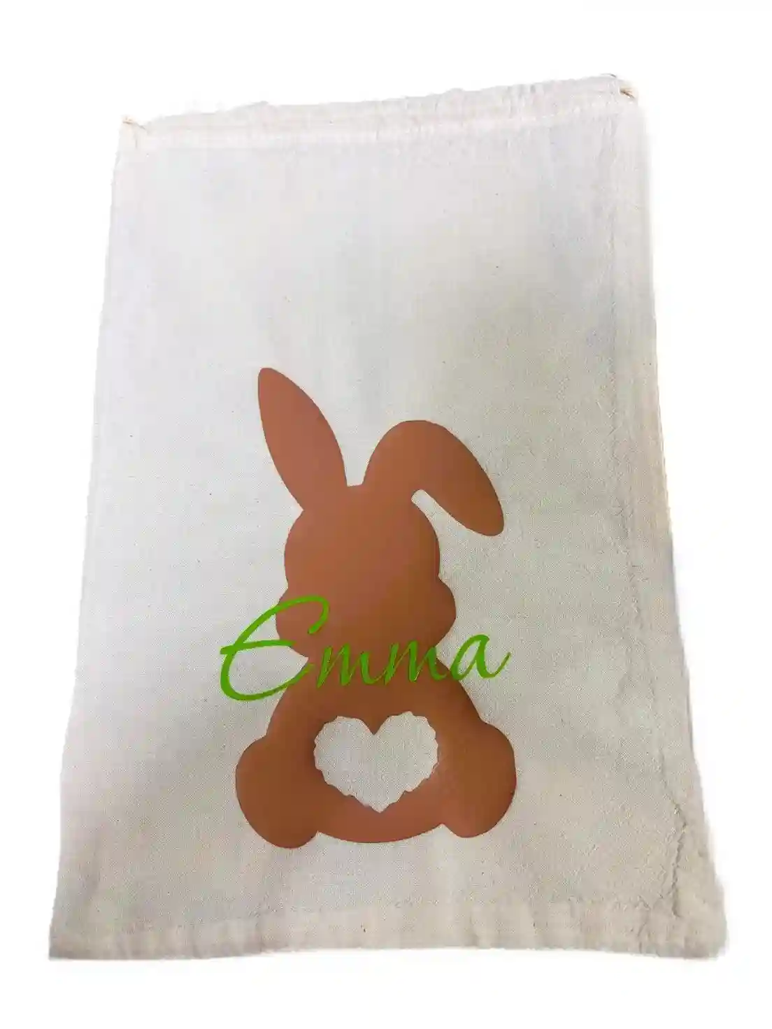 Oster-Baumwollsackerl mit hellbraunem Hasen und apfelgrüner Schrift
