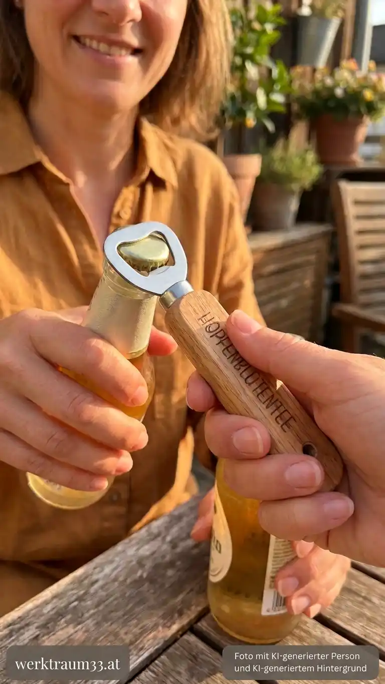 Flaschenöffner aus Holz mit Gravur personalisierbar