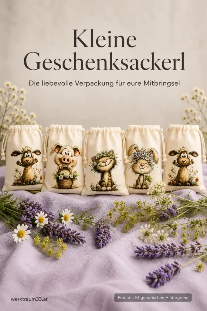 Kleine Baumwoll-Geschenksackerl mit Tier-Motiven. | werk(t)raum33