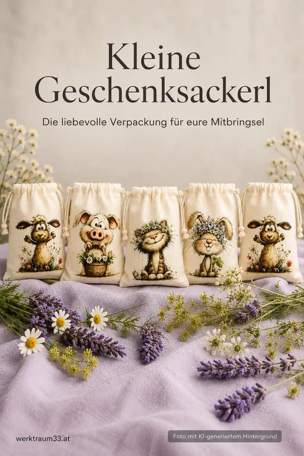 Kleine Baumwoll-Geschenksackerl mit Tier-Motiven. | werk(t)raum33