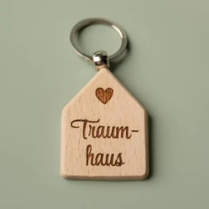 Schlüsselanhänger in Hausform mit Gravur