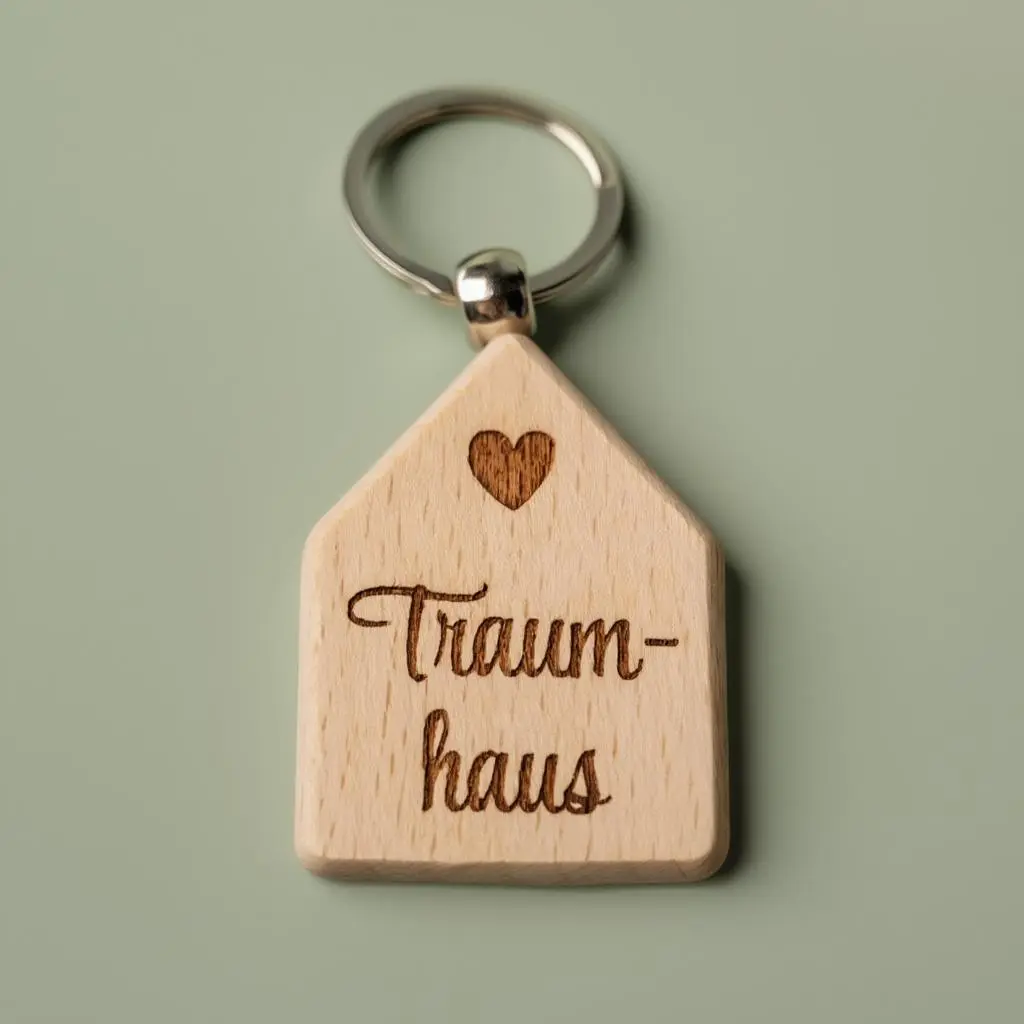 Schlüsselanhänger in Hausform mit Gravur