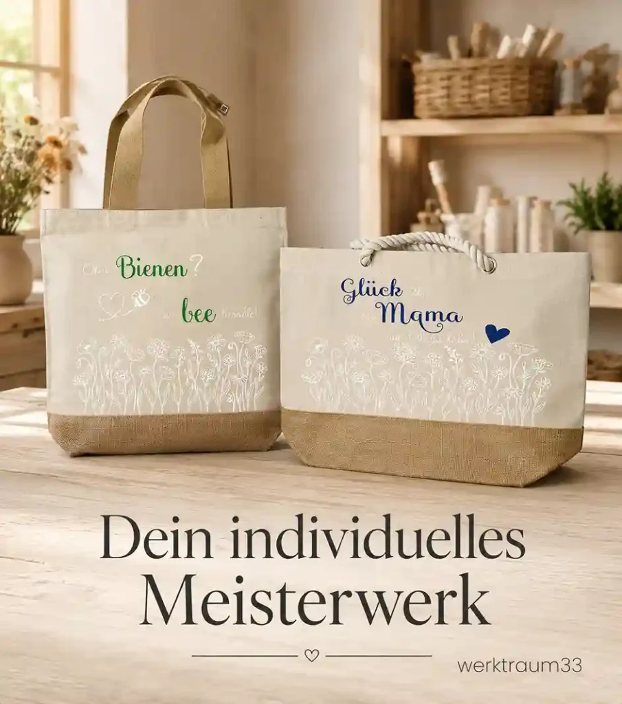 Individuell gestaltete Strandtasche und Shopper mit Line-Art-Blumen und Spruch. | werktraum33.at