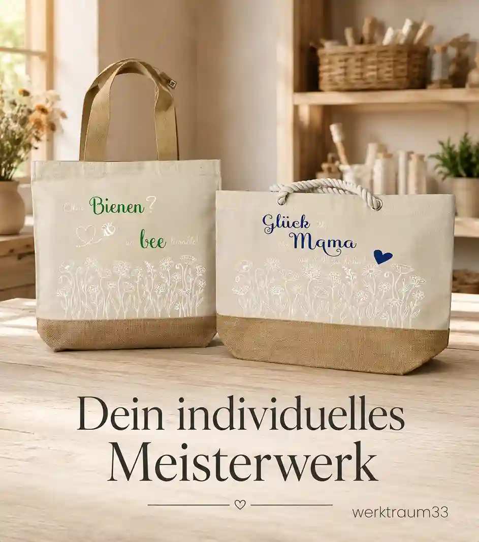 Individuell gestaltete Strandtasche und Shopper mit Line-Art-Blumen und Spruch. | werktraum33.at
