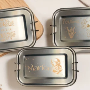 Produktfoto Edelstahl-Jausenbox 3 Boxen "Martina" mit Blumen, Axolotl und Wolf | werktraum33