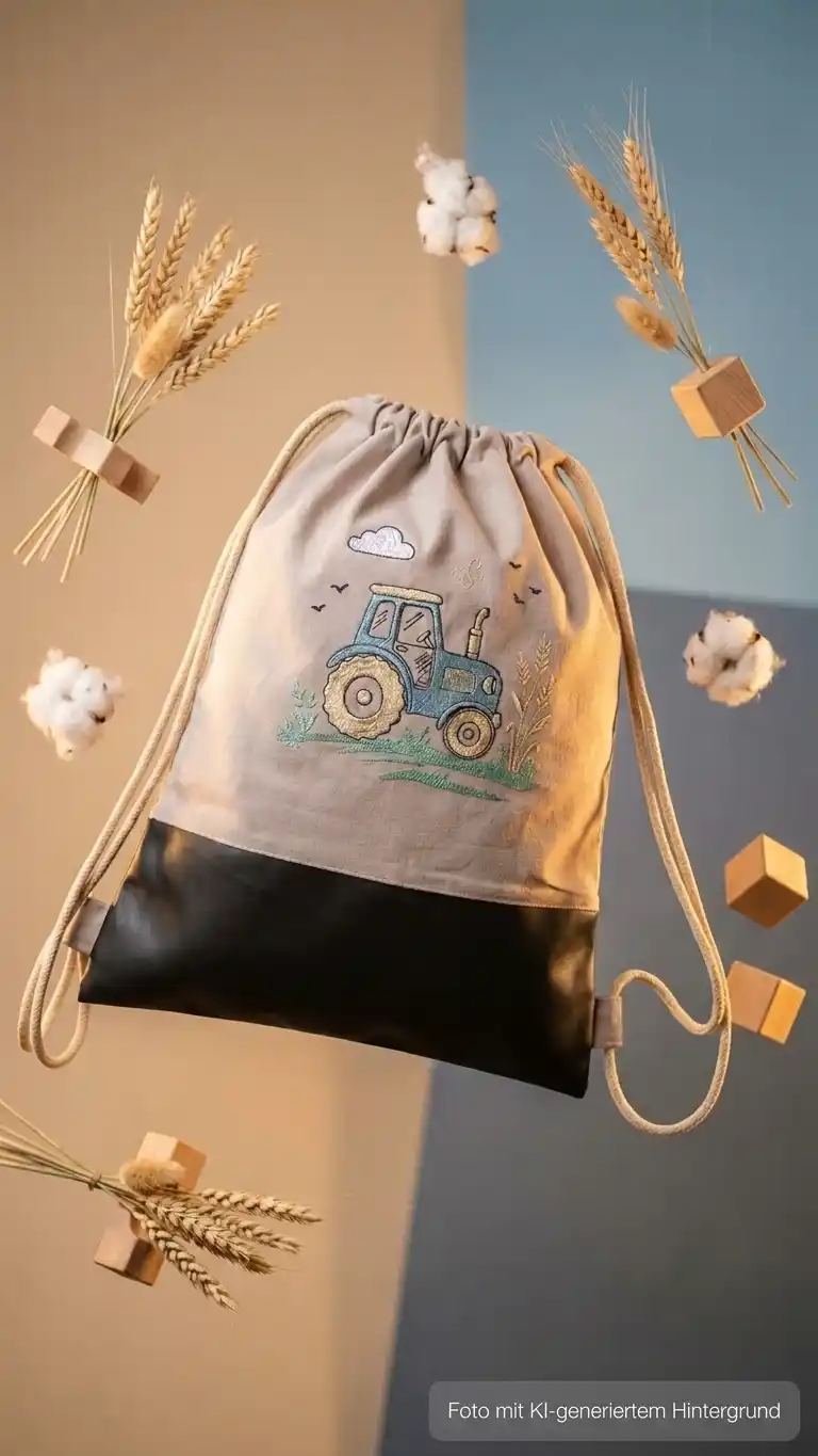 Turnsackl grau graphit mit Traktor in Pastellfarben | werktraum33