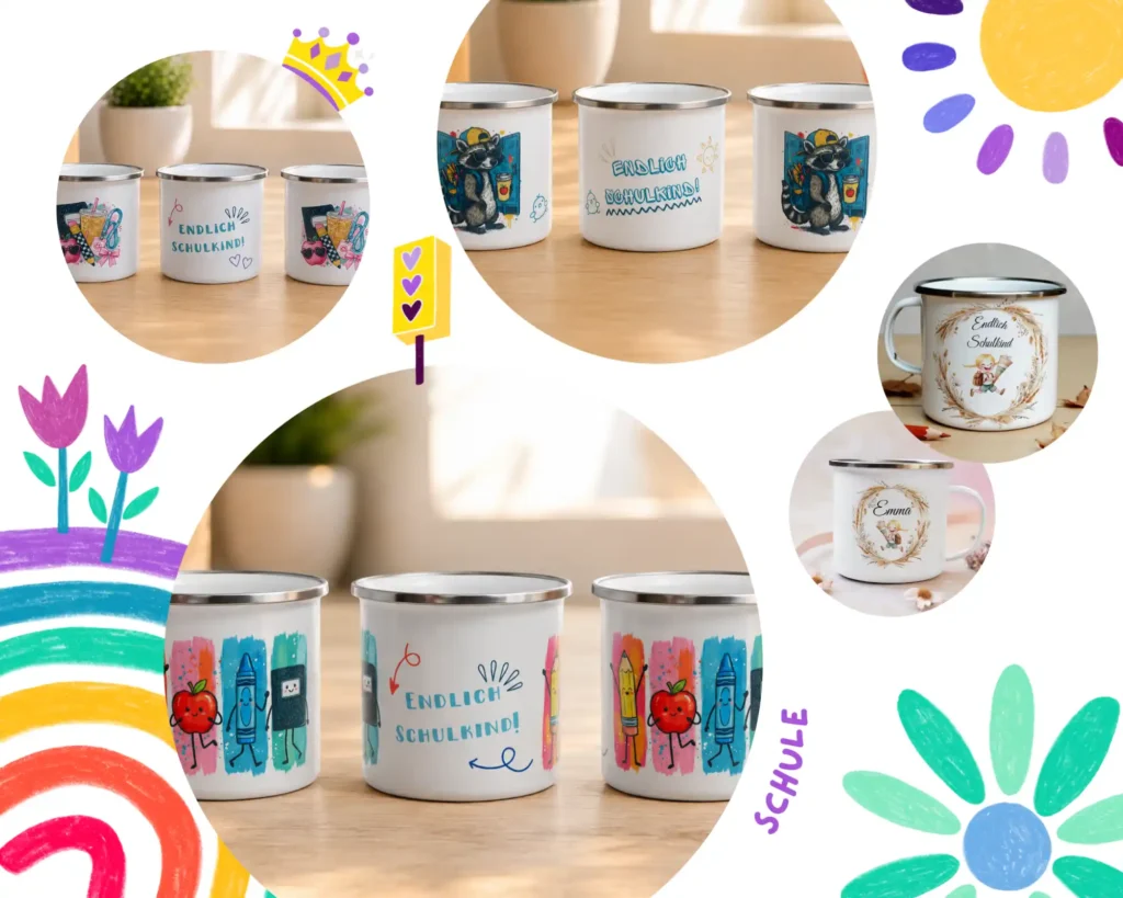 Collage Emaille-Tasse "Endlich Schulkind" | werktraum33