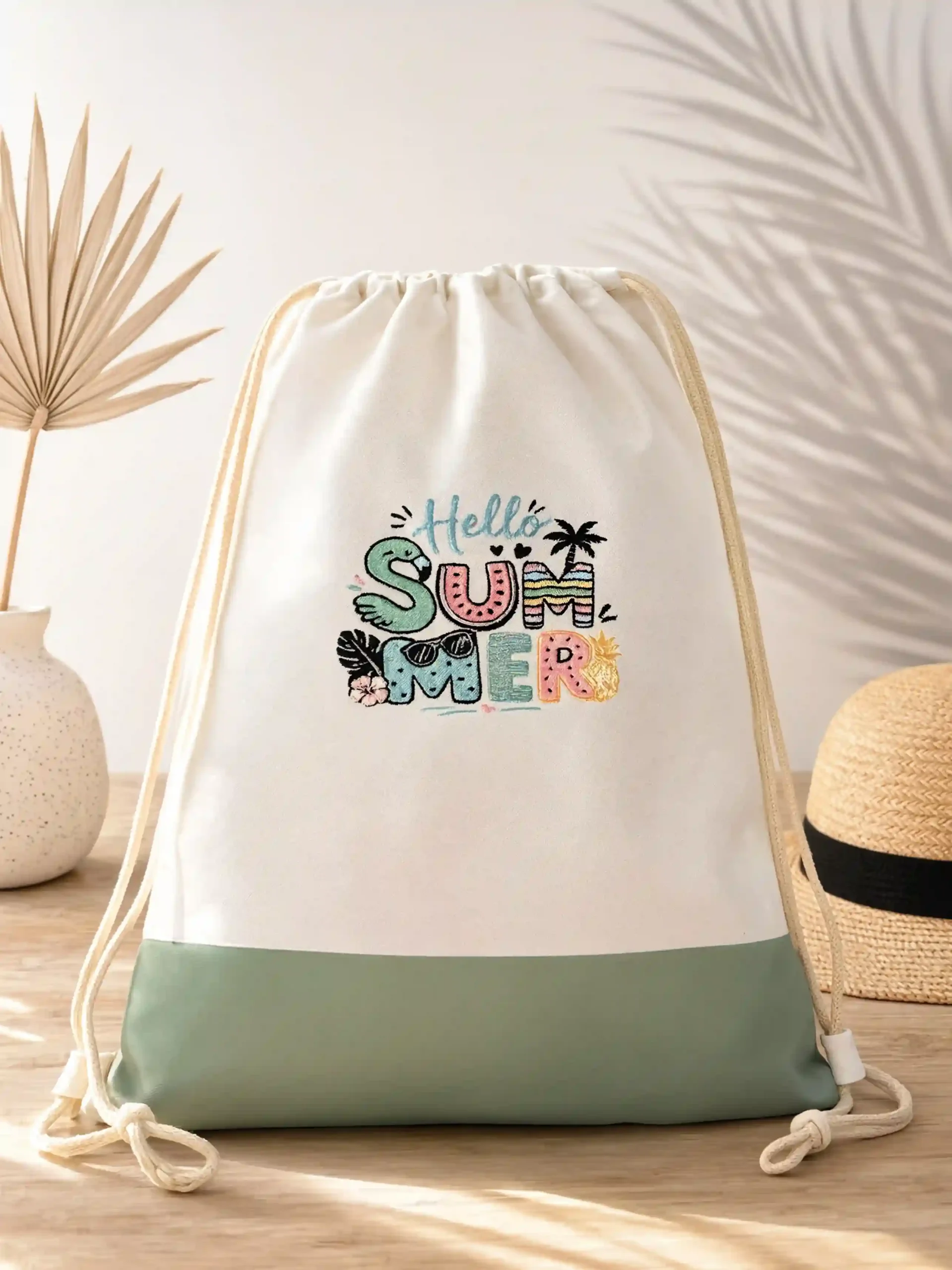 Turnsackl weiß salbei mit Spruch "Hello Summer" | werktraum33
