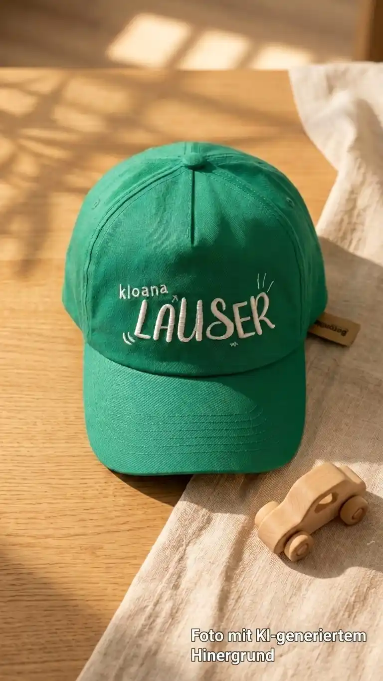 Kinderkapperl grün mit text "kloaner Lauser" bestickt | werktraum33