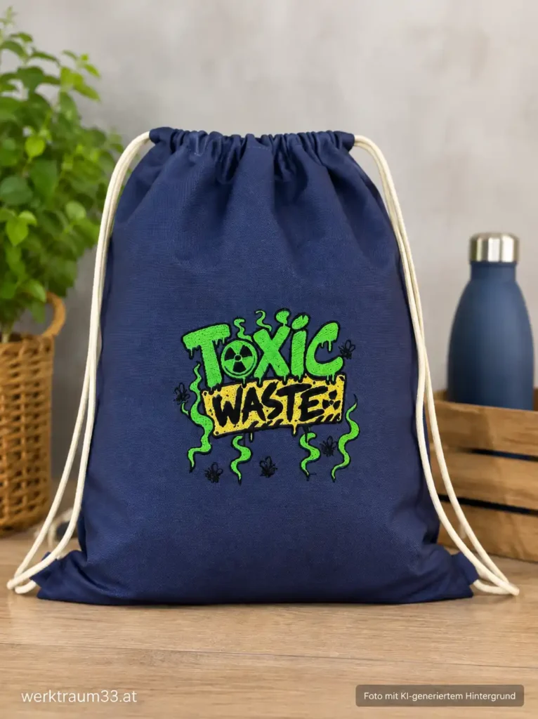 Turnsackerl dunkelblau mit Motiv "Toxic Waste" | werktraum33