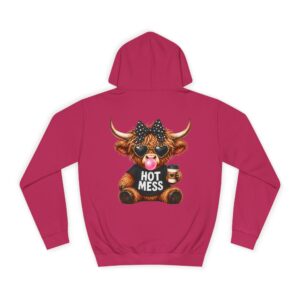 Hochlandrind Hot Mess Unisex College Hoodie in pink von werktraum33.