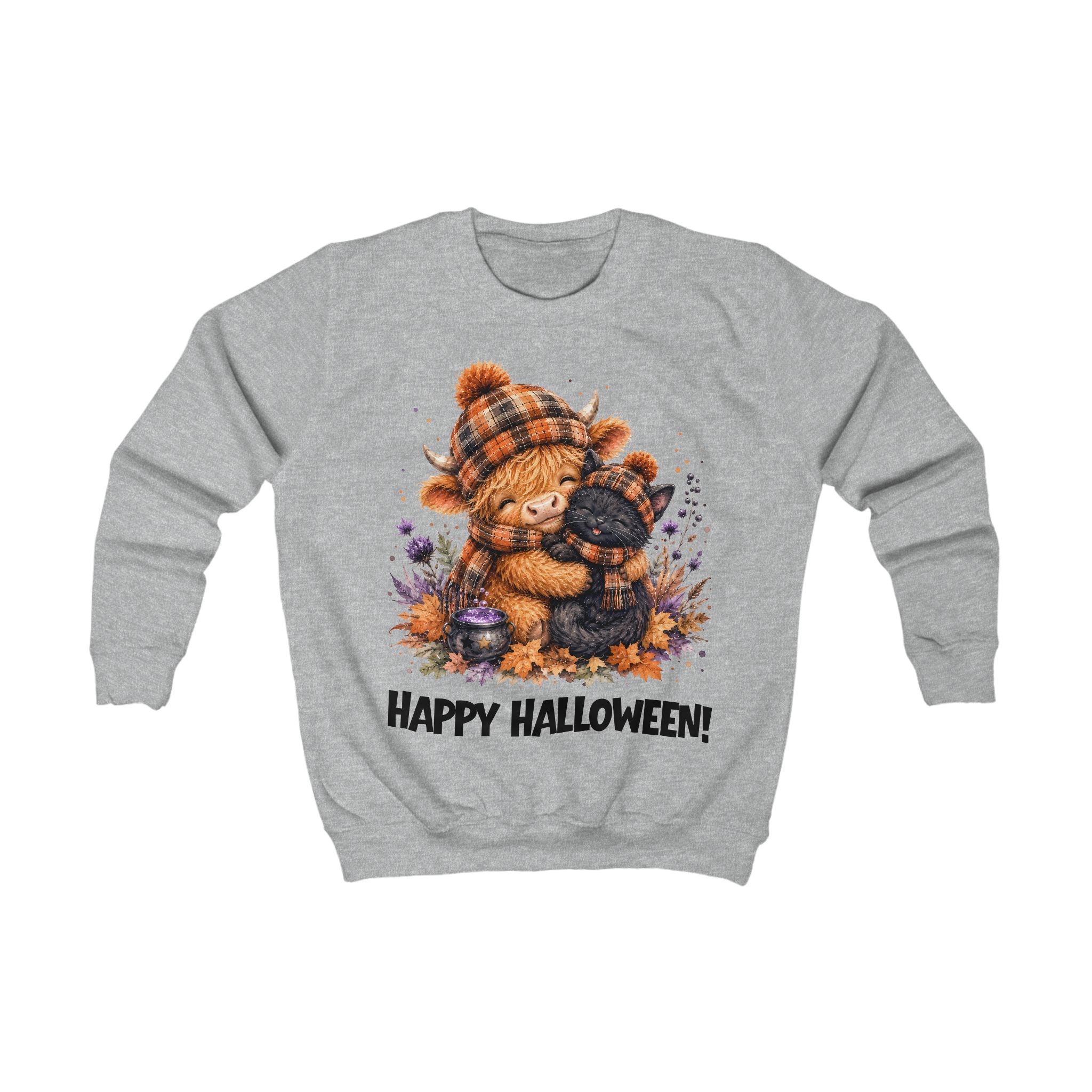 Halloween Sweatshirt - Hochlandrind und Katze – Bild 2