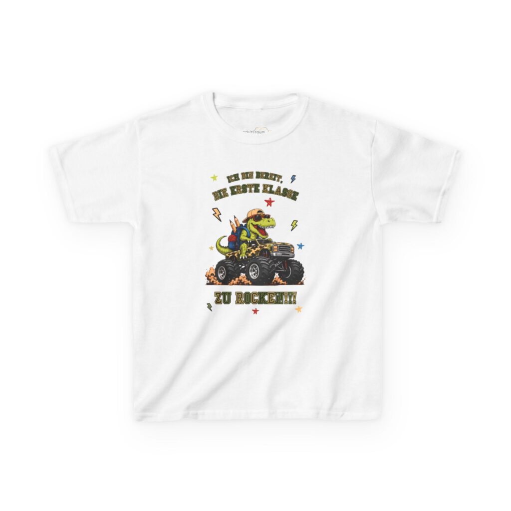 Schulkind T-Shirt T-Rex & Monster-Truck – „Erste Klasse rocken“