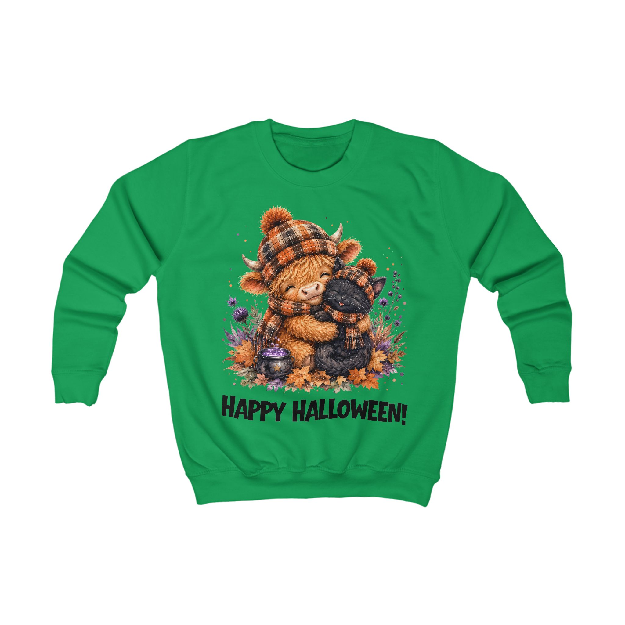 Halloween Sweatshirt - Hochlandrind und Katze – Bild 3