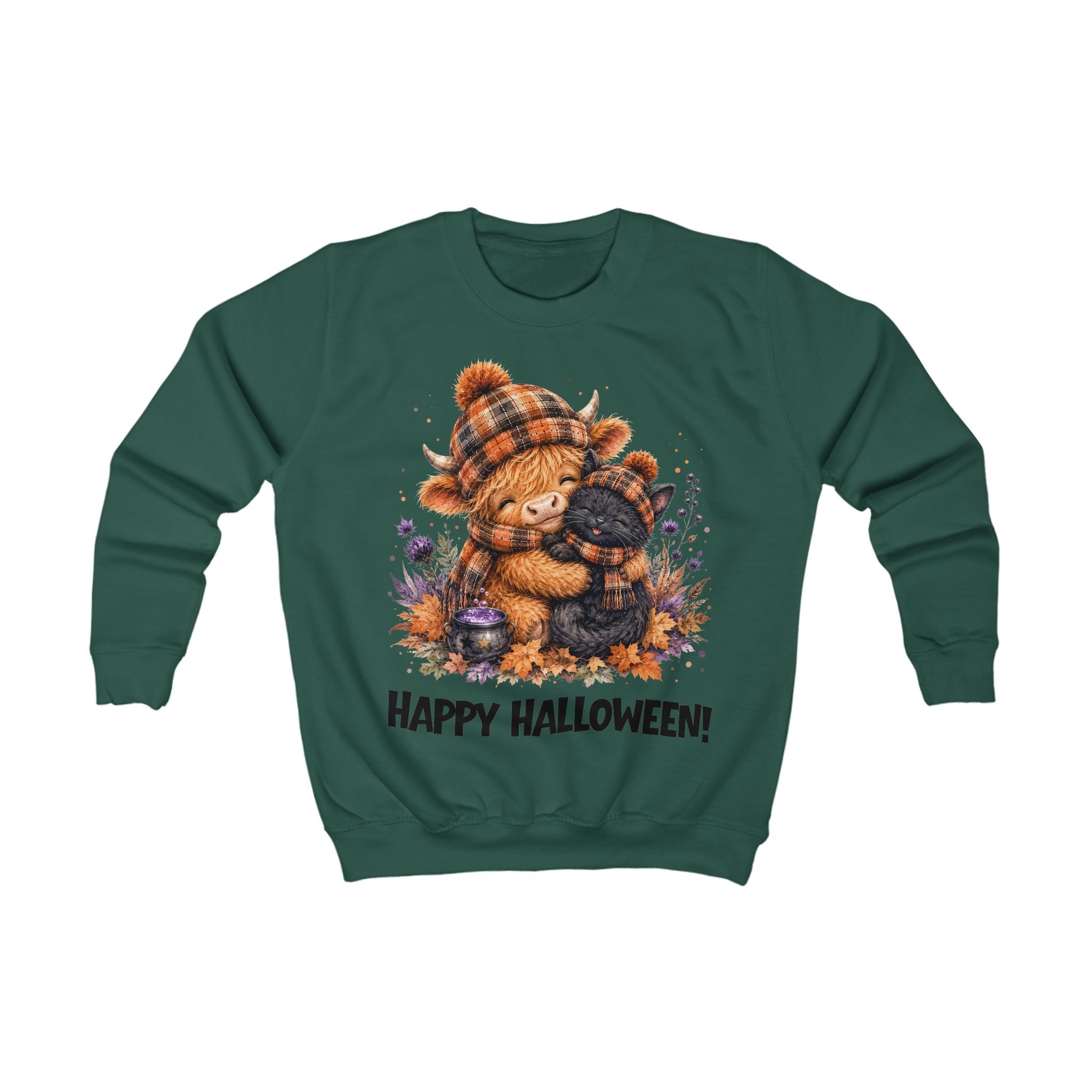 Halloween Sweatshirt - Hochlandrind und Katze – Bild 4