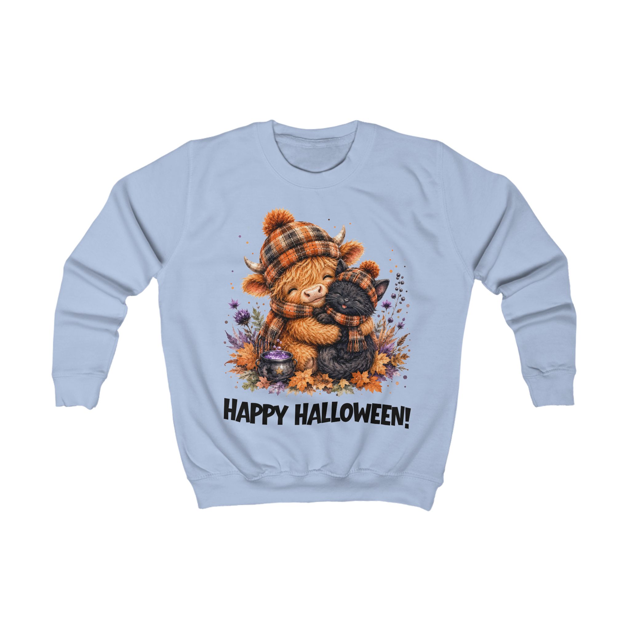 Halloween Sweatshirt - Hochlandrind und Katze – Bild 5