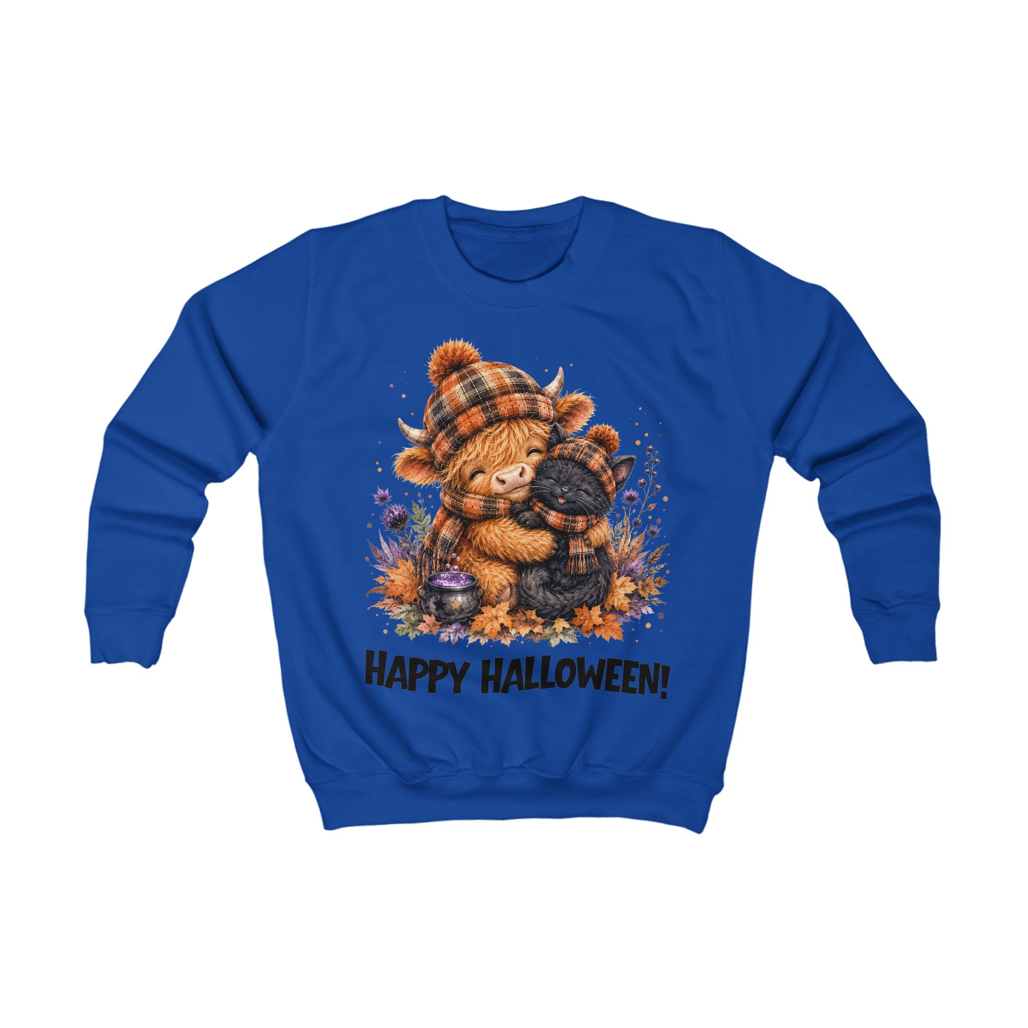 Halloween Sweatshirt - Hochlandrind und Katze – Bild 6