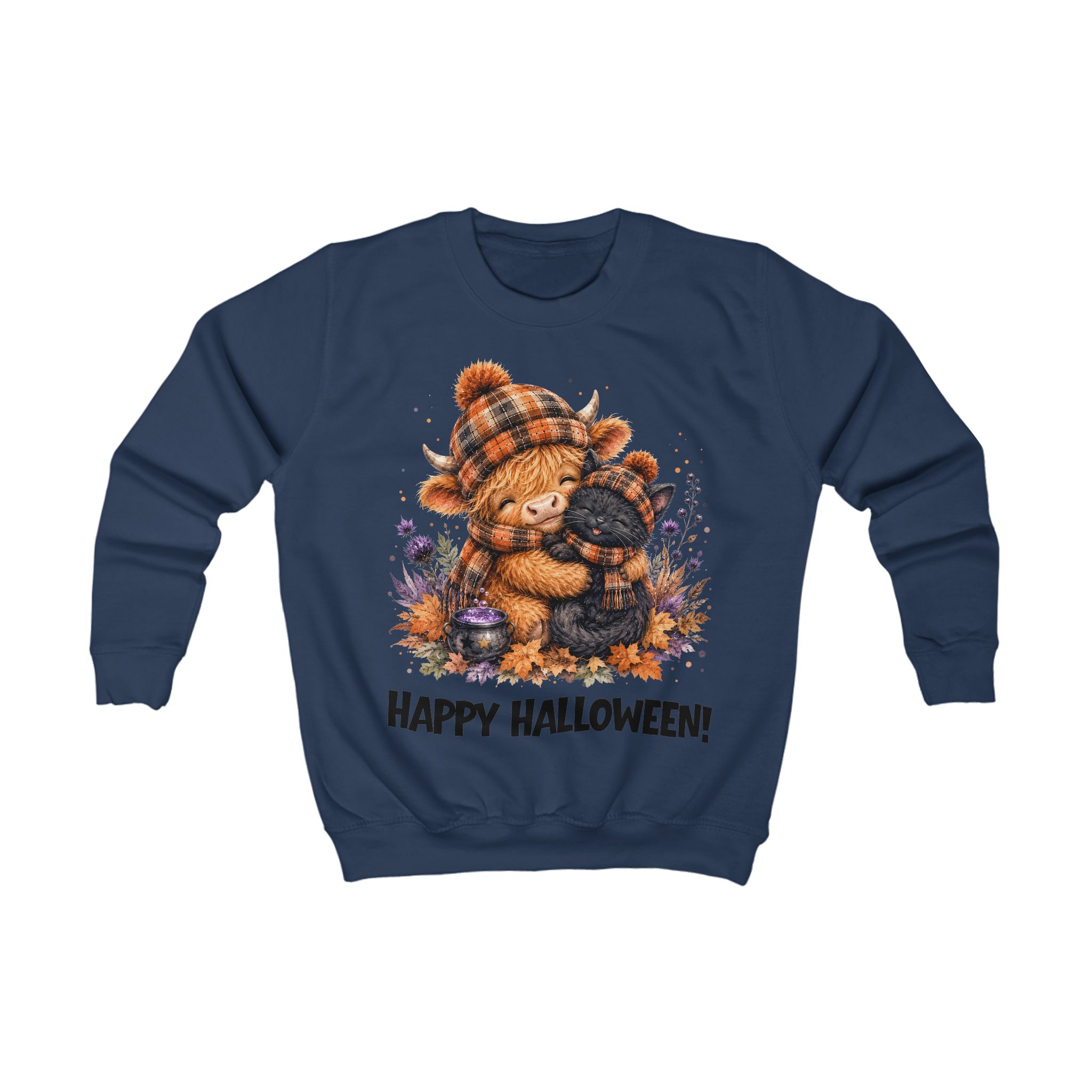 Halloween Sweatshirt - Hochlandrind und Katze – Bild 7