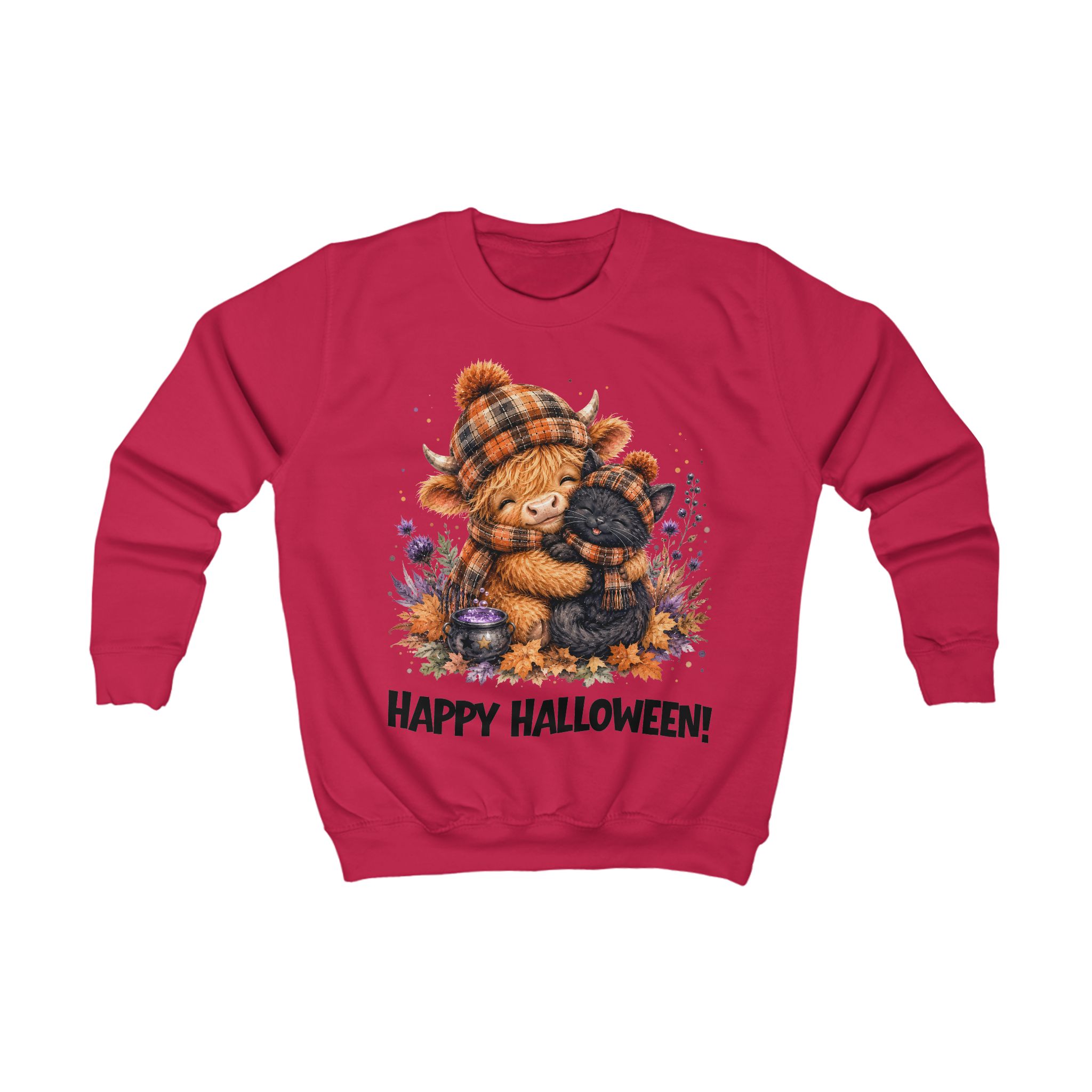 Halloween Sweatshirt - Hochlandrind und Katze – Bild 8