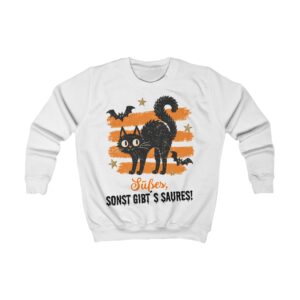 Halloween Kinder Sweatshirt Katze mit Spruch "Süßes, sonst gibts Saures!" in weiß von werktraum33.