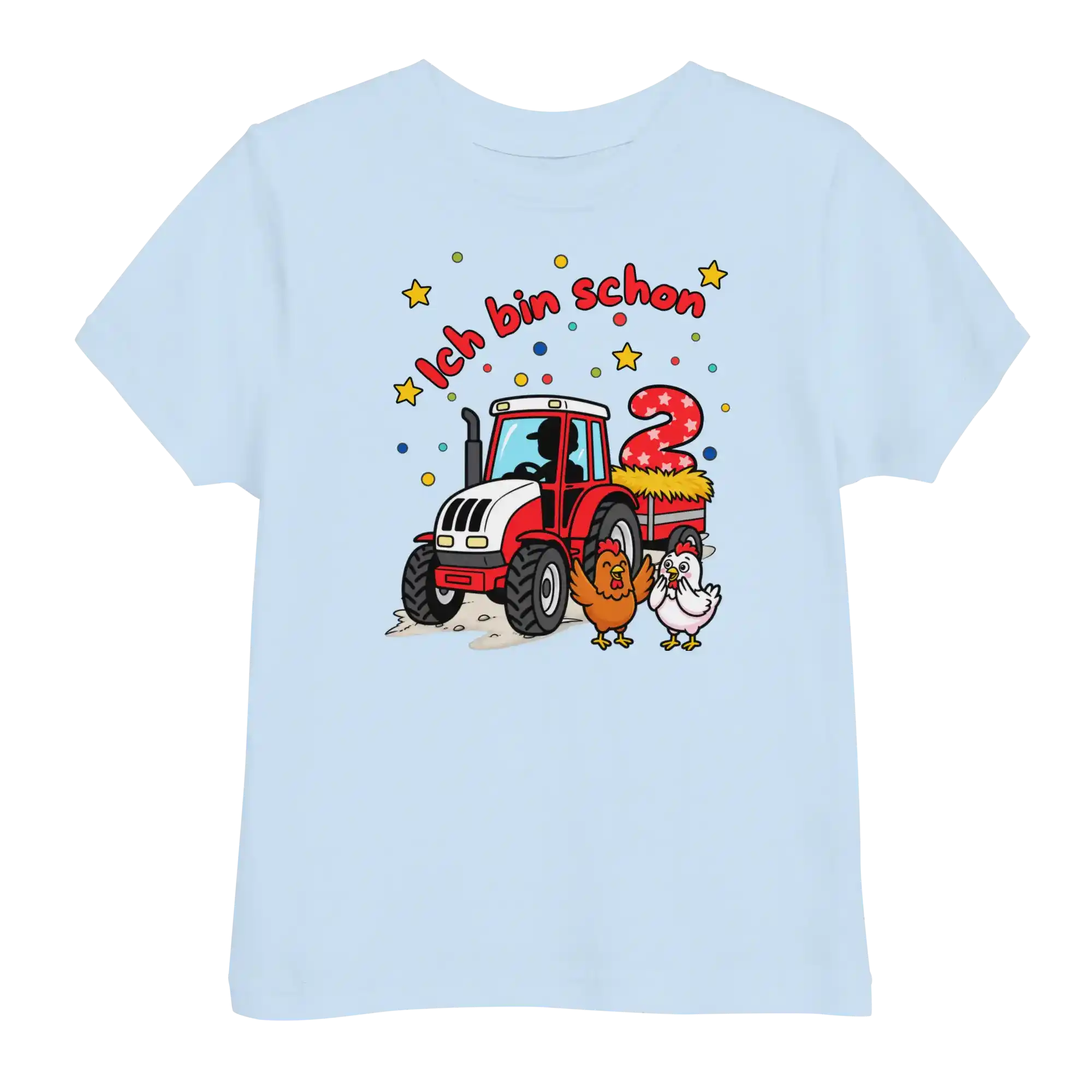 Kinder T-Shirt Ich bin schon 2 roter Traktor mit roter Schrift in hellblau von werktraum33.