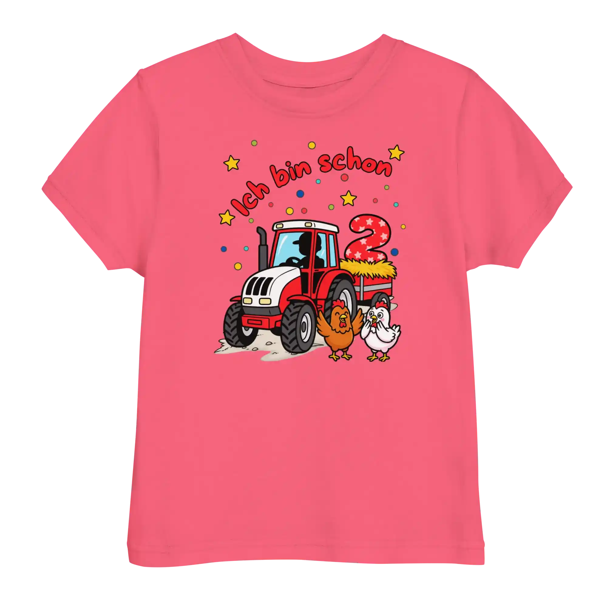 Kinder T-Shirt Ich bin schon 2 roter Traktor mit roter Schrift in hot pink von werktraum33.