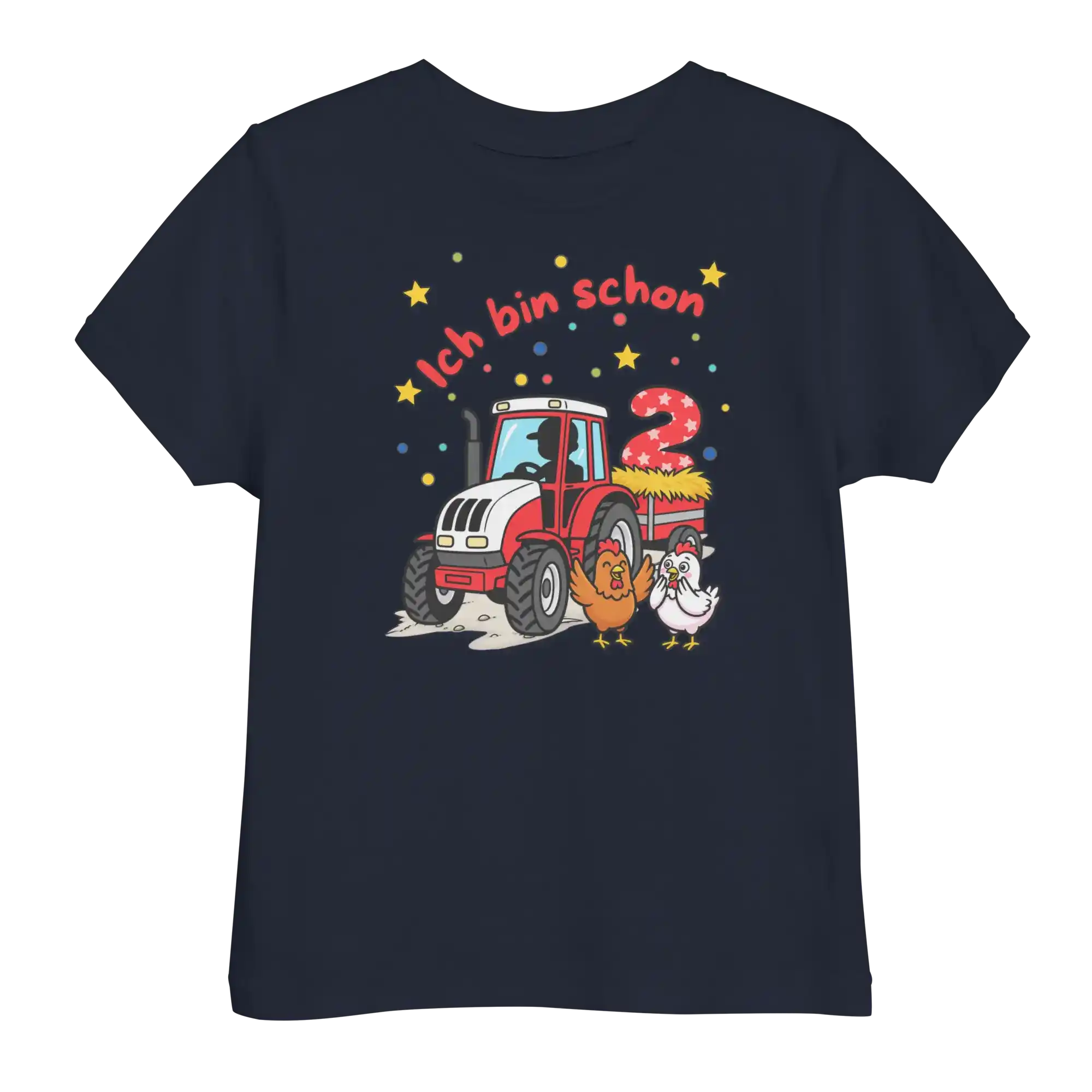 Kinder T-Shirt Ich bin schon 2 roter Traktor mit roter Schrift in navy von werktraum33.