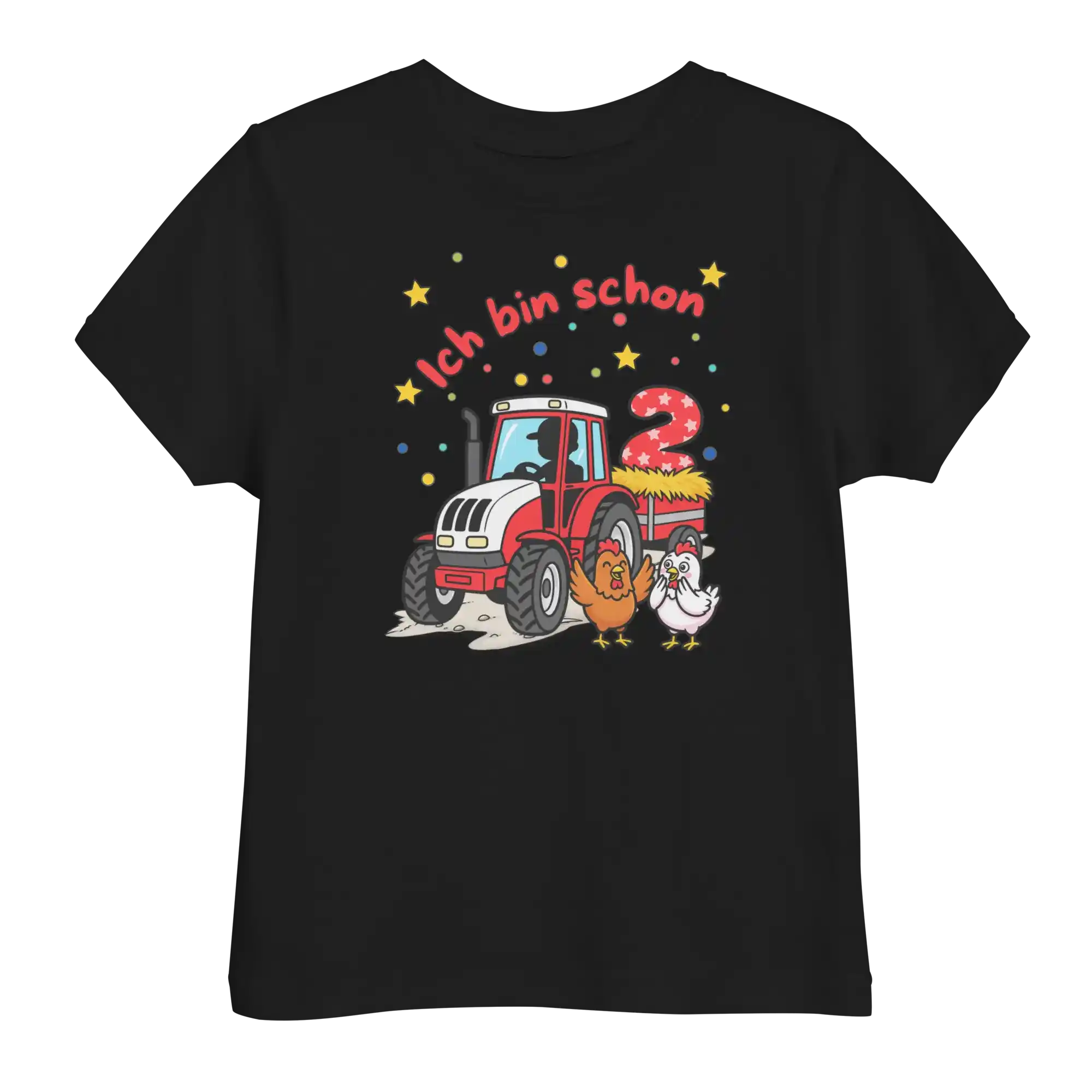 Kinder T-Shirt Ich bin schon 2 roter Traktor mit roter Schrift in schwarz von werktraum33.