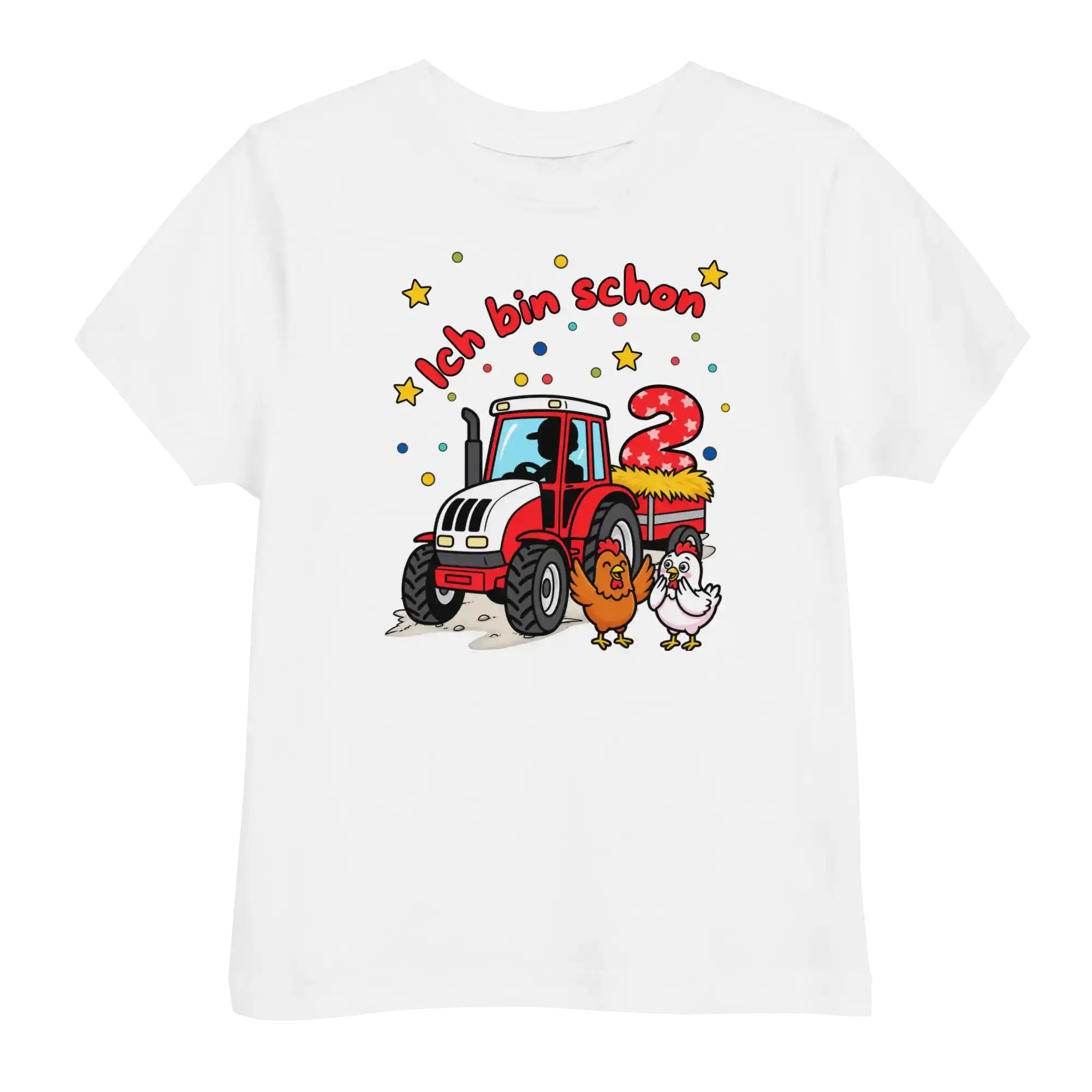 Kinder T-Shirt Ich bin schon 2 roter Traktor mit roter Schrift in weiß von werktraum33.