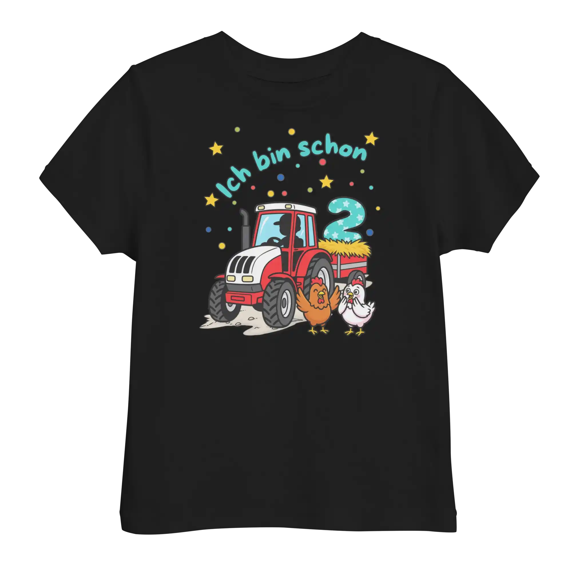 Kinder T-Shirt Ich bin schon 2 roter Traktor mit türkiser Schrift in schwarz von werktraum33.