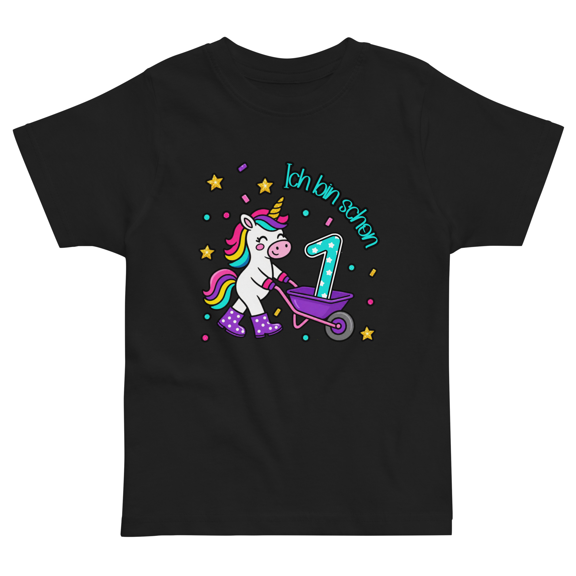 Kinder T-Shirt Ich bin schon 1 Einhorn in schwarz von werktraum33.