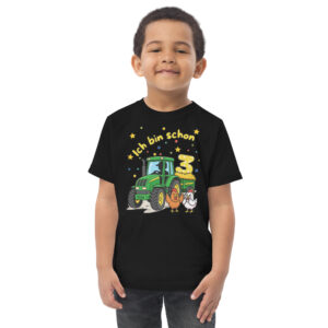 Kinder T-Shirt Ich bin schon 3 grüner Traktor mit gelber Schrift in schwarz von werktraum33.