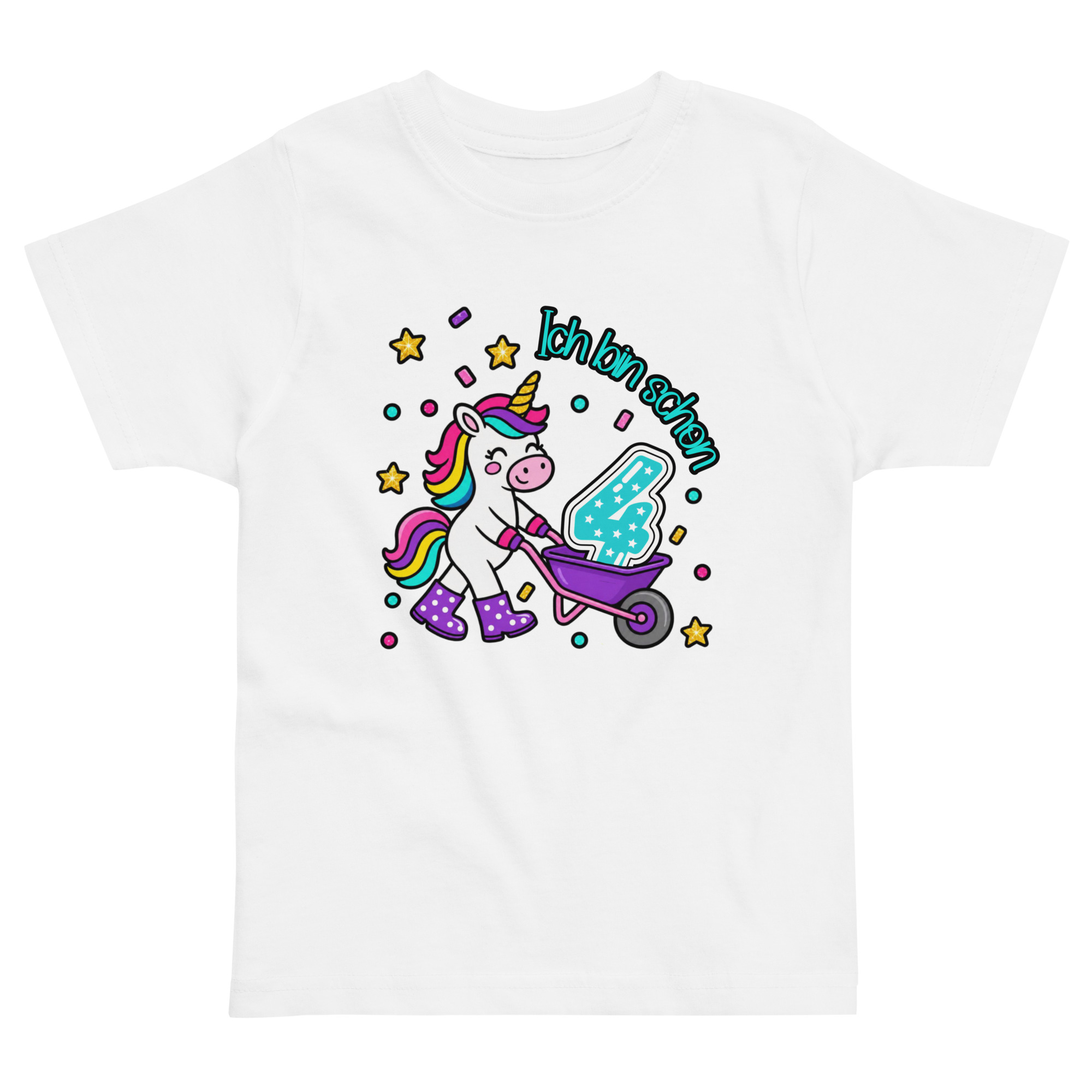 Kinder T-Shirt Ich bin schon 4 Einhorn in weiß von werktraum33.