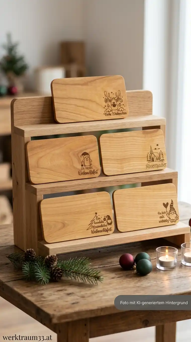 Schneidbrett Weihnachten aus Kirschholz mit verscheidenen Motiven wie Rentier, Pinguin oder Gnom von werktraum33.