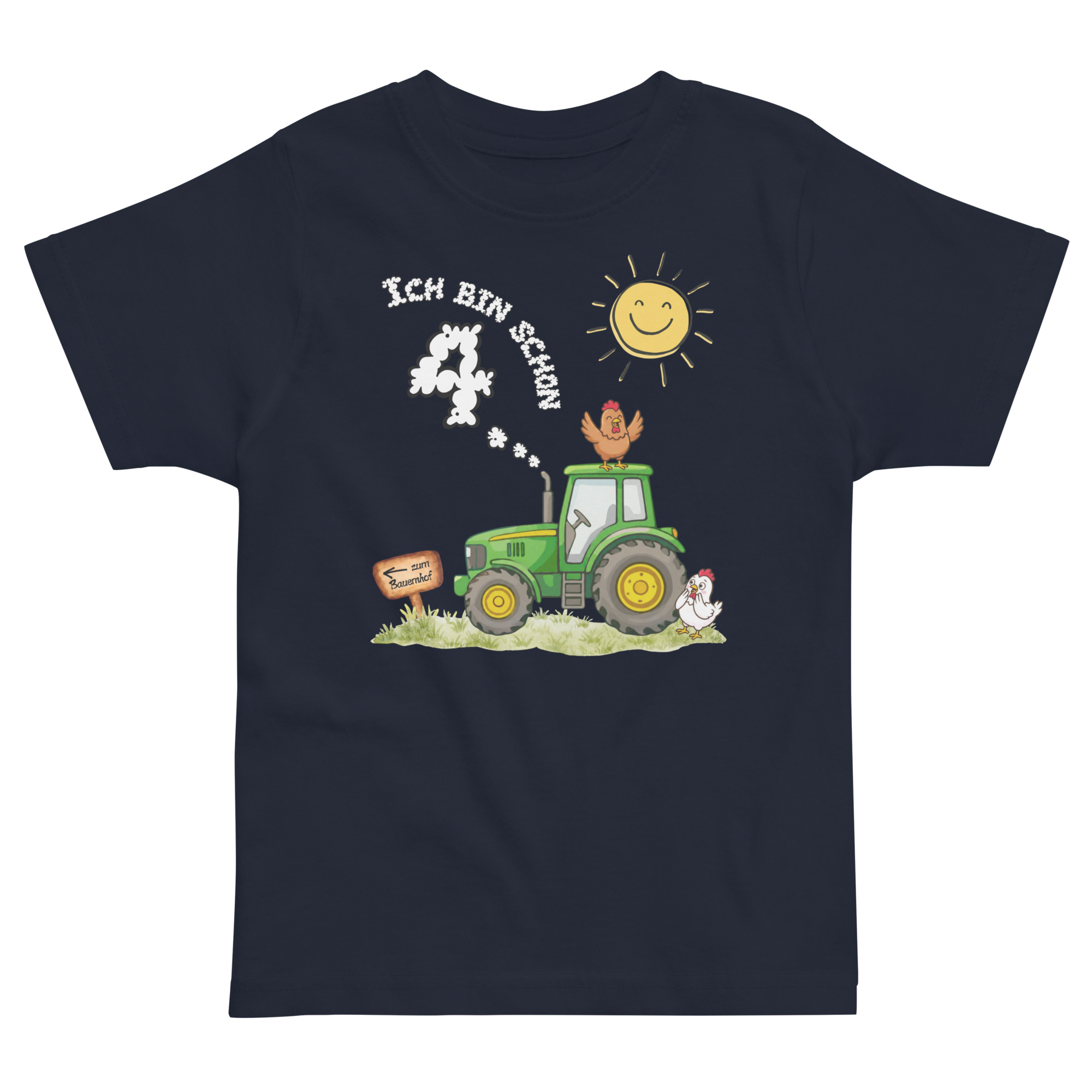 Geburtstags-Kinder T-Shirt Ich bin schon 4 Traktor und Wolke in navy. Liebevoll gestaltet von werk(t)raum33.